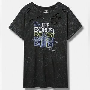 NWT Torrid Plus Size 00 The Exorcist Relax Fit Cotton Distressed Tunic Tee Regan